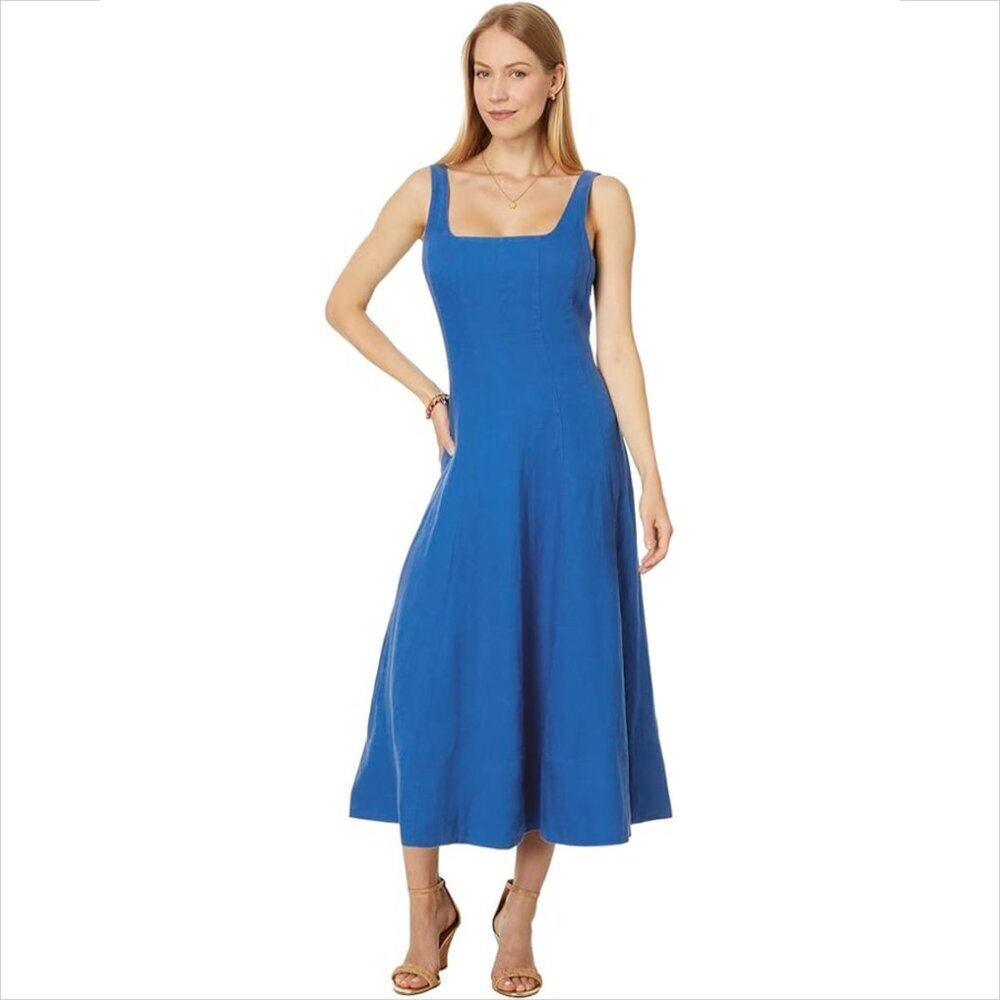 Lilly Pulitzer Calina linen midi tank dress sleeveless seam Barton blue new 12
